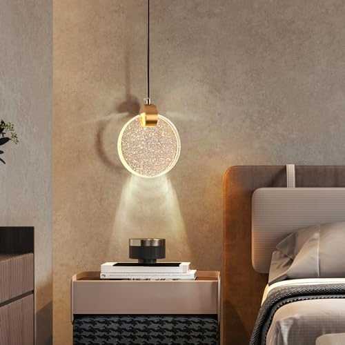 KRIPINC 1-Flammig Kristall LED Pendelleuchte Gold für Wohnzimmer Flur | Hängelampe Vintage mit Kristallblasen-Lampenschirm, Höhenverstellbar, Warme Lichtatmosphäre, für Schlafzimmer Esszimmer