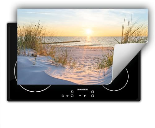 SMTDeco herdabdeckplatte Induktionsmatte herdabdeckung ceranfeld abdeckplatten für ceranfelder induktionskochfeld schutzmatte 90x52 cm Landschaft Meer Gelb
