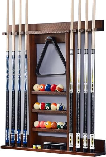 FDSGEEE Pool-Queue-Ständer, Wandmontage, Holz-Queue-Halter, Billard-Pool-Stick-Rack, freistehende Billard-Queue-Racks, für 8 Queue-Sticks und Billard-Zubehör (Farbe: Walnuss)