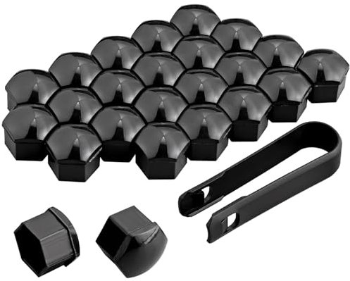 AUTOUTLET 24 cubiertas de plástico negro para pernos de rueda de 17 mm, forma hexagonal, mejora el acabado de la rueda del coche y evita la corrosión para una fácil instalación