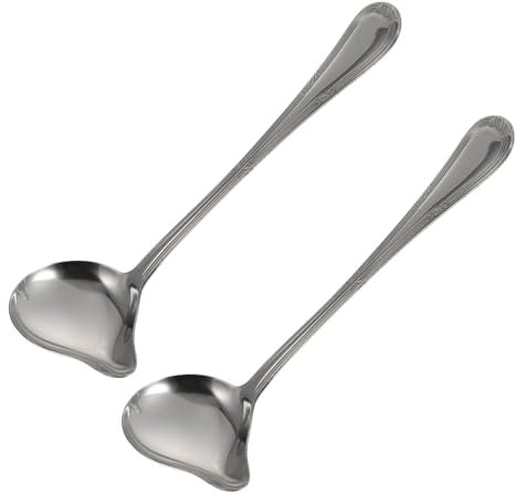 Hoement 2pcs Stainless Steel Oil Spoons Spout, Patterned Handle Sauce Scoops for Cooking and Serving, Sturdy Kitchen Utensils for Home Use