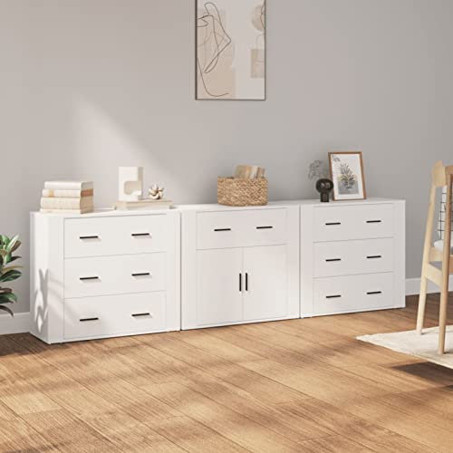 Bulliing Sideboards 3 STK. Weiß Holzwerkstoff Sideboard Schlafzimmer Wohnzimmer Schrank Aufbewahrungsschrank Highboard - 3185423