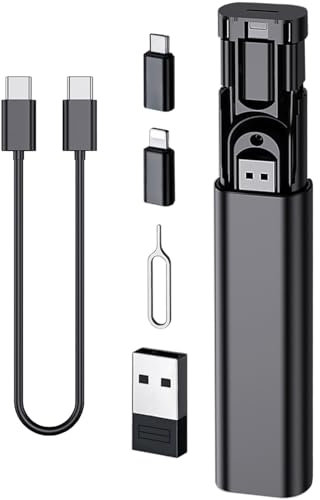 Multi USB Charging Adapter Cable Kit, USB C to Ligh-ting Adapter Box, Conversion Set USB A Type C Lightn-ing Micro Adapter Kit,60W Charging and Data Transfer Cable Kit Sim Tray Eject Tool Slots