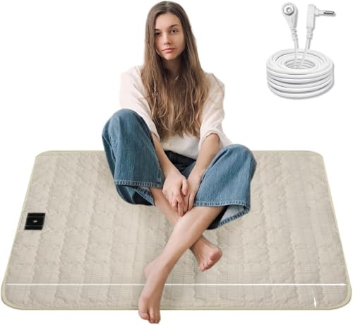 LOYDBDT Grounding Mat Cotton Grounding Pad for Bed Grounded Pad with Silver Fiber Earth Connected Mat for Improves Sleep Wellness (Beige, 34x50 inch)