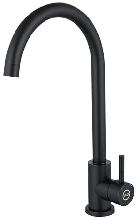 MILOT Kitchen Taps Mixer, 360° Swivel Monobloc Kitchen Sink Tap Mixer Taps, 37 cm Spout Height, Stainless Steel, Easy Screw-Free Installation, Black Kitchen Mixer Tap 1 Hole (Matte Black)