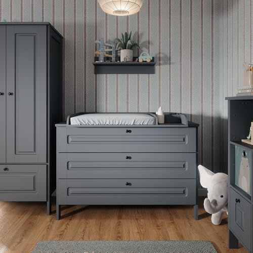 VitaliSpa Fasciatoio Ajaton, Grigio, 133 x 98.4 cm con 3 cassetti, adatto per fasciatoi standard fino a 85 cm