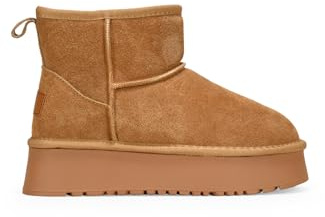BOSANOVA Botines para Mujer Estilo australianos confeccionados en Serraje Piel con caña Media de 12 cm, Detalle de Logo y Suela de Plataforma de 4.5 cm. Sin Cierre. Cuero 36