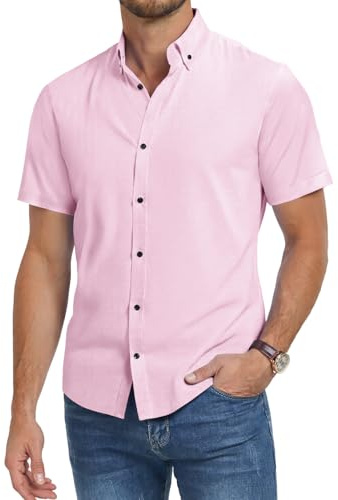 Misfuso Chemise Homme Manches Courtes Décontracté sans Repassage | Couleur Uni Mariage Business Chemise Homme d'Été
