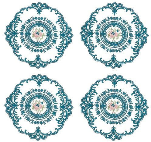 sourcing map 4 manteles individuales de encaje retro, tapetes de ganchillo francés, redondos, bordados, huecos, para mesa de comedor, cocina, fiesta, 28 x 28 cm, color verde