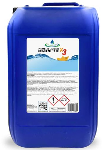 acquaverde | Ph Meno liquido CONCENTRATO X3, Regolatore e Abbattitore di pH TRIPLA POTENZA per Manutenzione Acqua di Piscina, Ideale anche per Dosatori Automatici - Tanica da 25 kg