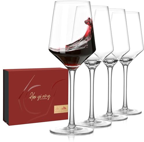 Juego de 4 copas de vino tinto de 500ML– diseño elegante con tallo largo, vasos de vino originales de cristal sin plomo, copas de pie premium para cena, boda, regalo chic – Presentación medieval
