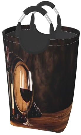 Cesto portabiancheria in vetro di vino rosso, pieghevole, cesto portabiancheria in legno per bottiglia di vino con manici, per casa, bagno, camera da letto, lavanderia, 50 l