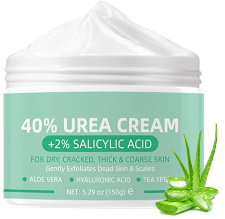 Urea Creme 40 Prozent 150 Gramm - Hornhautentferner Creme mit 2% Salicylsäure Teebaum Aloe - Urea Fusscreme Sehr Trockene Füsse - Fußcreme gegen Hornhaut - Bodylotion für rissige Füße, Fersen, Hände