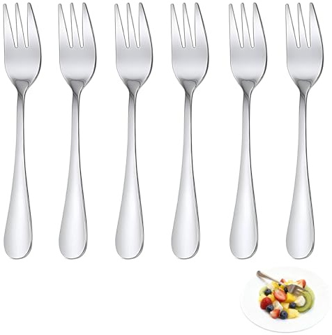 Cake Forks Set of 6, Silver Stainless Steel Small Dessert Forks for Home, Kitchen, Restaurant, 5.4 Inch Fruit Fork