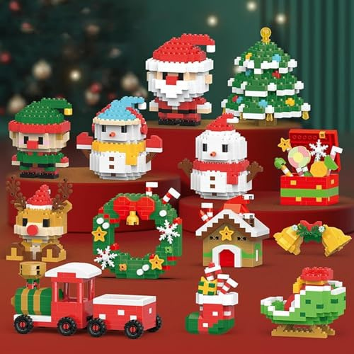 Lot de 4 blocs de construction de Noël sur le thème de Noël, ensemble de blocs de construction au motif du Père Noël, mini figurines de construction, cadeaux de Noël pour enfants