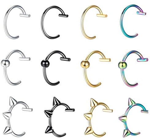 UIEXAY 12 Pièces Faux Piercing Faux Piercing, Levre Faux Septum Piercing, Nez Faux Anneau Nez Piercing Nez Anneaux Ensemble, Boucle D'Oreille/Anneau De Nez