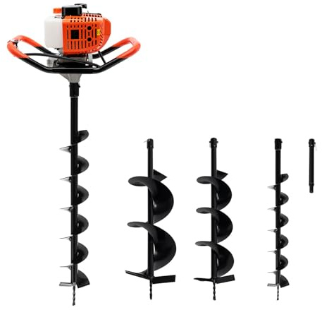 52cc Post Hole Digger Earth Auger, 2-Stroke Gas Powered Auger Post Hole Digger for Farmland, Garden and Plant, with 3 Auger Drill Bits(4 & 6 & 8) + Extension Bar, Safety Goggles & Tool Kit Included