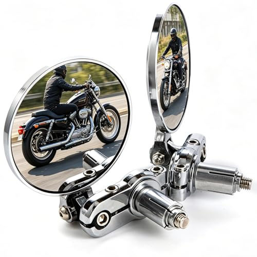 APEBAZY Motorrad Spiegel Universal 360° Drehbar Chrome Lenkerspiegel Motorrad CNC Aluminium Motorradspiegel Chrom