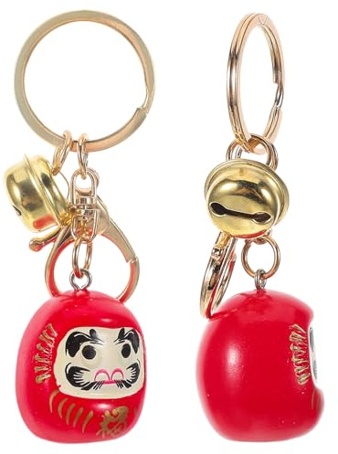 WATIIFUFU Llavero de Muñeca Daruma Japonesa en Resina Roja, Amuleto Suerte Ligero para Bolso, Recuerdo de Viaje Diseño Tradicional, Pack de 2 Piezas
