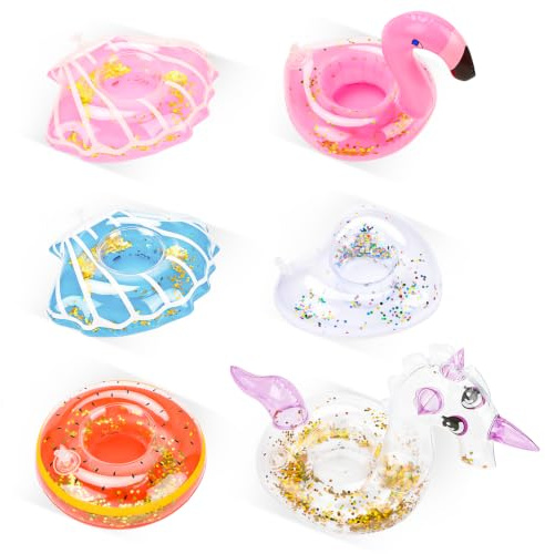 6 portabicchieri gonfiabili con glitter, per piscina, galleggianti, per famiglie, feste in piscina, spiaggia