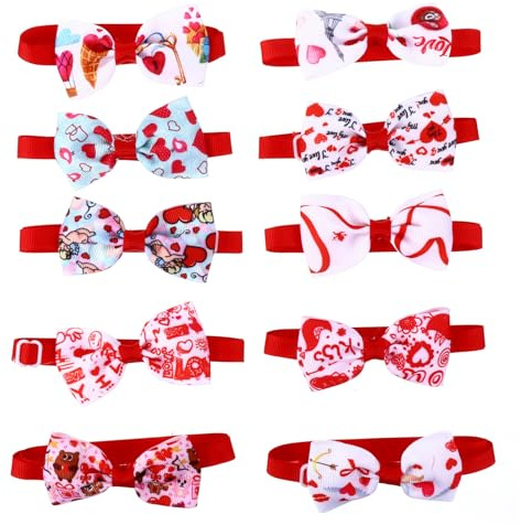ABOOFAN 10pcs Valentine's Day Dog Collar Bow Ties Set Adjustable Webbing Pet Necklaces Photography Prop Accessories for Dogs