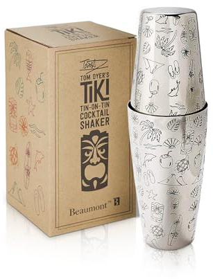 We Can Source It Ltd – Tiki Tin-on-Tin Cocktail Shaker Set by Tom Dyer – 28oz and 18oz Stainless Steel Boston Shaker with Engraved Design – Durable Bar Tool for Mixing and Shaking Drinks