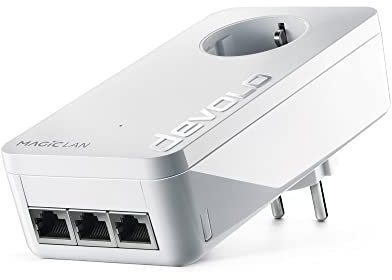 devolo Magic 2 LAN Triple Adaptateur d'extension : 1x Adaptateur CPL, Prise Gigogne (2 400 Mbits, 3x Gigabit Ethernet), idéal pour gaming et streaming, prise française