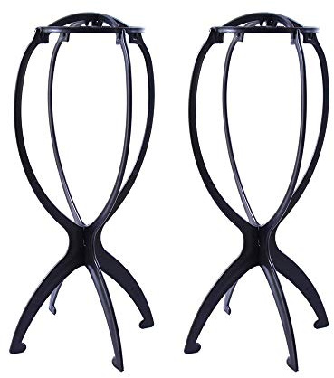 YANTAISIYU 2 Stück Perückenständer Kunststoff Perrückenkopfhalter Wig Stand Falten Perücken Halterung Perückenkopf Ständer (Schwarz)