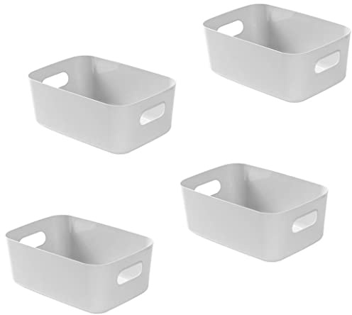 Bgfuni Set di 4 Cestino Portaoggetti, Box Organizer Grande, Cestini da Studio con Manico, Scatola Portaoggetti Cosmetica Organizzatore Ordinato Cesto Portaoggetti per Bagno di Casa Ufficio (Grigio)