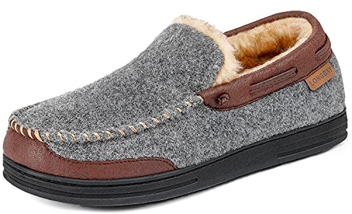 LongBay Men's Moccasin Slippers Warm Memoy Foam Non Slip Indoor Outdoor | Cosy House Shoes, Felt upper, Plush Lining, Versatility, Ideal Gift, Ease Care, Leisure Time at Home, Patio, Yard, Winter