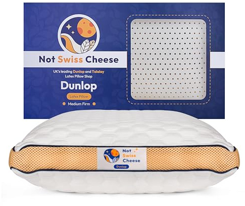 Not Swiss Cheese NEW 2025 UPGRADE 100% Dunlop Latex Foam Pillow UK | Queen Size Orthopedic Cervical Pillow for Neck Pain Relief | 27.5 x 15.7 x 5.6 in | Affordable, Lasts 10+ Years