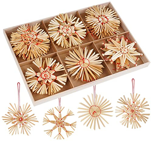 Homewit 24 Stück groß Strohsterne Christbaumschmuck Ø10cm,Natürlicher Schneeflocken Stroh-Anhänger Weihnachtsbaumschmuck Strohsterne Retro für Christbaum-Schmuck-Baumschmuck im skandinavischen Stil