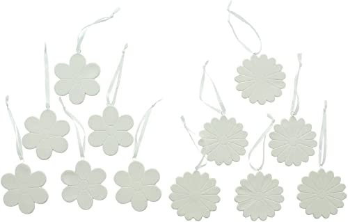 Dekoleidenschaft 12 Dekohänger Blüten aus Porzellan, weiß, Ø 7 cm, Dekoblüten zum hinhängen, Fensterdeko, Porzellanblüten, Hängedeko
