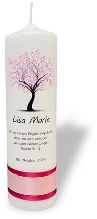 Taufkerze Lebensbaum Rosa
