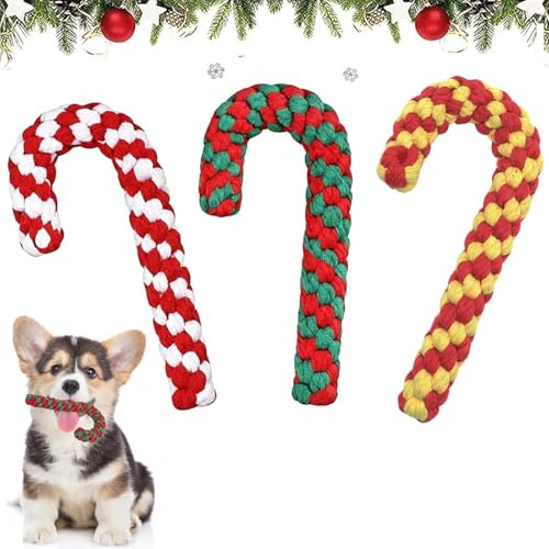 Weihnachten Hundespielzeug - 3 Stück Zuckerstange Kauspielzeug für Kleine Hunde, Unzerstörbar - Hund Geschenk