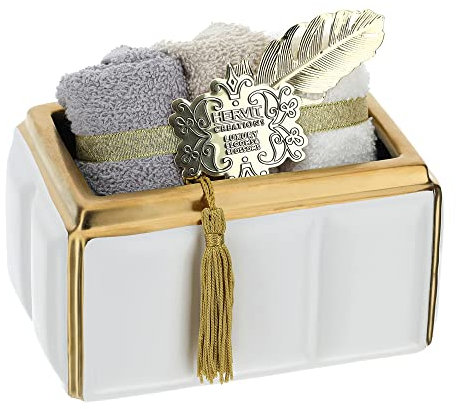 Hervit CONTENITORE RETTANGOLARE BIANCO/ORO 16X11X8CM