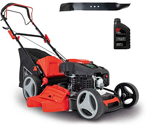 Scheppach Benzin Rasenmäher Mulchmäher MS225-56 inkl. Motoröl & Ersatzmesser | Radantrieb | 6PS | 56cm XXL-Schnittbreite | 65L Fangbox | 7-Stufen Höhenverstellung | Seitenauswurf & Reinigungsfunktion
