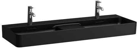 LAUFEN VAL Doppelwaschtisch, ohne Hahnloch, mit Überlauf, 1200x420mm, semi-trockener Bereich mittig, H8142827161091, Farbe: Schwarz Matt