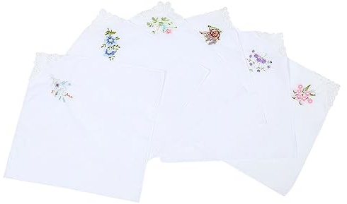 GALPADA Damen Taschentuch Baumwolle Bestickt mit Spitze 6 Stück Blumenmuster Wiederverwendbar Hautfreundlich Schweißabsorbierend Tragbar für Frauen Handtasche
