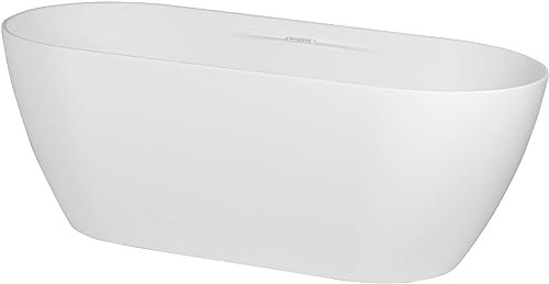 Ben Steno freistehende Badewanne - 170x75 cm - Solid Surface - Mat Weiß - Standbadewanne Solid Surface - Spa, für 2 Personen