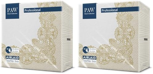 PAW - Servietten aus Airlaid - Stoffähnlich (40 x 40 cm) I 50 Stück I Ideal für Hochzeit, Taufe, Kommunion, Geburtstag I Stoffservietten - Ornament, Gold, Rahmen I Farbe: Royal Lace (gold)