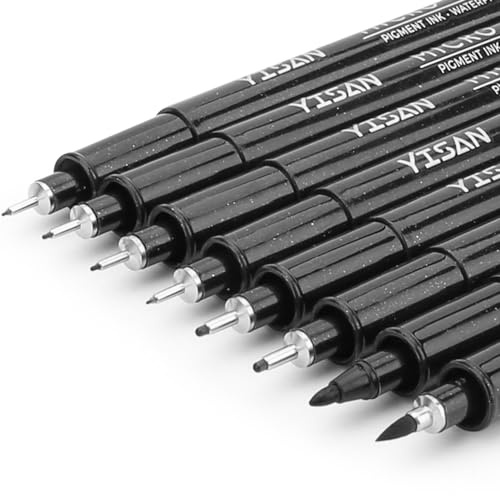 YISAN Fineliner Schwarz Stifte,8 Zeichenstifte Kunststifte Set,Tuschestift,Pigment Liner Set,70313