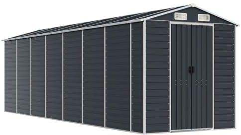 vidaXL Garden Shed, Outdoor Storage Shed with 4 Air Vents, Tool Shed for Lawn Garage Yard, Metal Garden Storage Unit, Anthracite Galvanised Steel