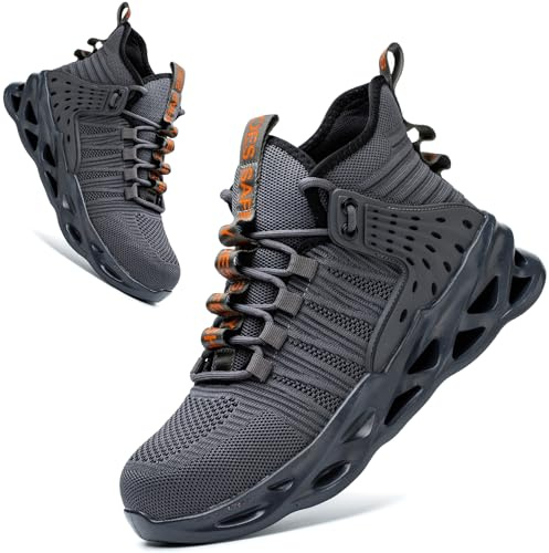Kaximd Steel Toe Shoes for Men Women Lightweight Steel Toe Sneakers Mid Cut Indestructible Work Boots Construction Safety Shoes Deep-gray787-44