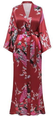 BABEYOND Kimono-morgonrock, för dam, lång pyjamas, satinkimono med bälte, one size