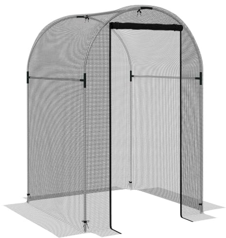 Outsunny Fruit Cage Bird Netting Heavy Duty Tent, 1.2 x 1.2 x 1.9m, Black | Fruit and Vegetable Protection, Zipped Door, Anti Insects, Small Animals