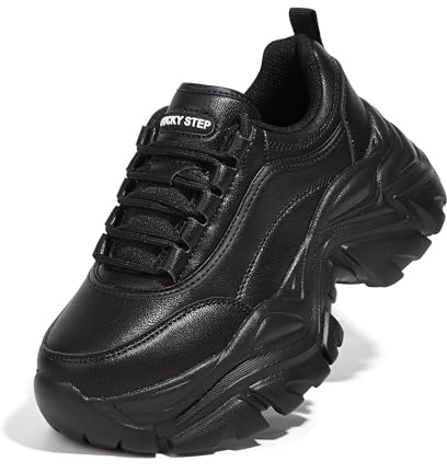 LUCKY STEP Chunky Turnschuhe für Damen, modische Plateau-Lässige Schuhe, Bequeme Keilabsatz Sneaker (Schwarz, 9US-40EU-7UK)