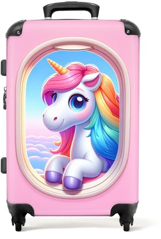 NoBoringSuitcases.com Kinderkoffer, Mädchen, Groß, TSA, Einhorn - Pastellrosa, 67 cm - 72 L, Hartschalenkoffer, 4 Rollen, Nummernschloss, Kratzfest, Wasserabweisend, 72 Liter, Verstellbarer Tragegriff