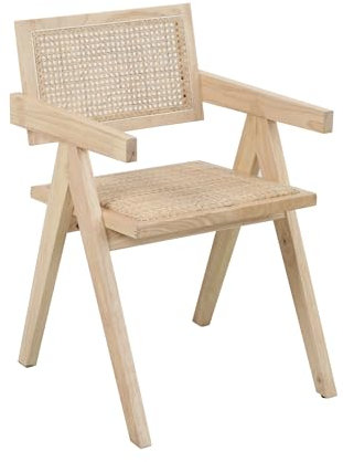 Dynamic24 Armlehnstuhl Hevea Rattan Natur Essstuhl Küchenstuhl Wohnzimmer Esszimmer Stuhl