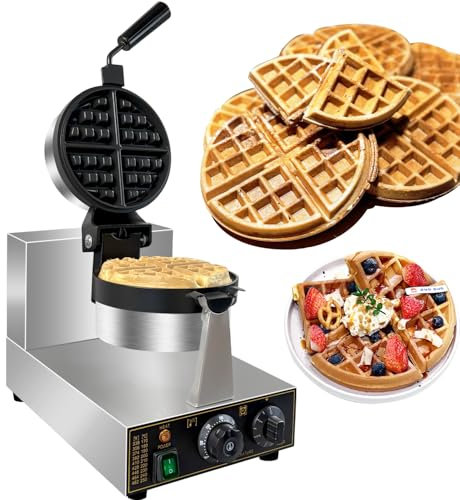 Commercial Waffle Maker, Professional Belgian Waffle Maker Round Waffle Iron Non-Stick 180° rotary Waffle Iron Machine With Temp and Time Control, for Restaurant Bakeries Kitchen Home 110V 1300W